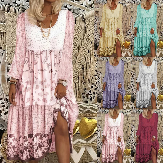 👗 Női Patchwork Hosszú Ujjú Hétköznapi Ruha