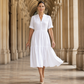 Women's V-Neck Button-Down Tiered Midi Dress
