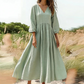 👗 Női V-nyakú rakott maxiruha