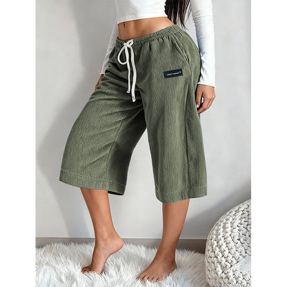 👕 Női bordázott, széles szárú, húzózsinóros, crop nadrág