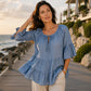 Women's 3/4 Bell Sleeve Tiered Ruffle Top