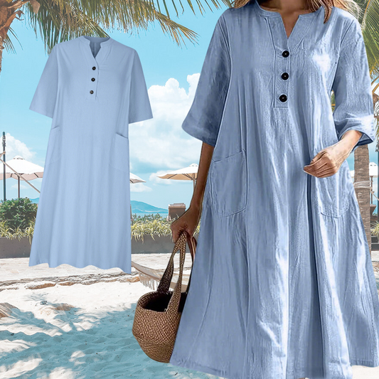 👗 Női oversized A-vonalú midi ruha zsebekkel