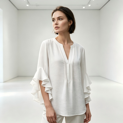 Women's Casual V-Neck Ruffled Top