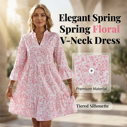 Women's Floral Print V-Neck Tiered Dress