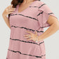 👕 Női Plus Size Csíkos Rövid Ujjú V-Nyakú Póló