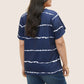 👕 Női Plus Size Csíkos Rövid Ujjú V-Nyakú Póló