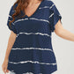 👕 Női Plus Size Csíkos Rövid Ujjú V-Nyakú Póló