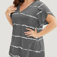 👕 Női Plus Size Csíkos Rövid Ujjú V-Nyakú Póló