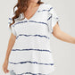 👕 Női Plus Size Csíkos Rövid Ujjú V-Nyakú Póló