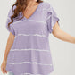 👕 Női Plus Size Csíkos Rövid Ujjú V-Nyakú Póló