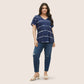 👕 Női Plus Size Csíkos Rövid Ujjú V-Nyakú Póló