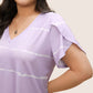 👕 Női Plus Size Csíkos Rövid Ujjú V-Nyakú Póló