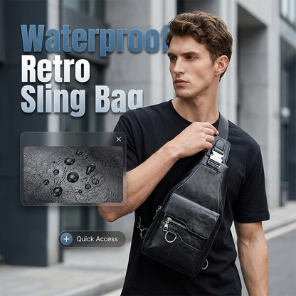 Men's Retro Waterproof Faux Leather Sling Chest Bag