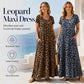 👗 Női Leopárdmintás Maxi Ruha Zsebekkel, Casual Rövid Ujjú Hosszú Ruha