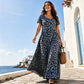 👗 Női Leopárdmintás Maxi Ruha Zsebekkel, Casual Rövid Ujjú Hosszú Ruha
