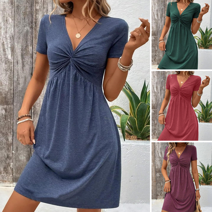 👗 Női V-nyakú rövid ujjú ruha