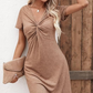 👗 Női V-nyakú rövid ujjú ruha