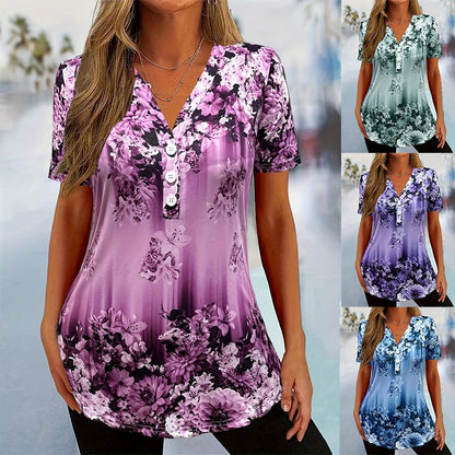 Women's Elegant Floral Printed Short Sleeve Top