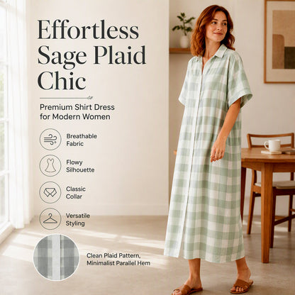 Women's Plaid Button-Down Maxi Shirt Dress