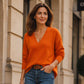 Women's Scalloped V-Neck Knit Sweater