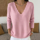 Women's Scalloped V-Neck Knit Sweater
