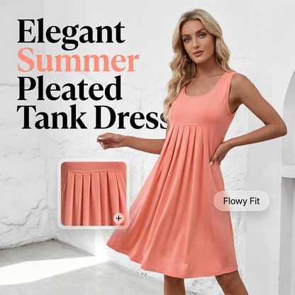 Women's Casual Summer Sleeveless Pleated Tank Dress