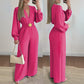 🔗 Elegáns V-nyakú, széles szárú jumpsuit övvel