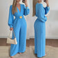 🔗 Elegáns V-nyakú, széles szárú jumpsuit övvel