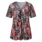 👕 Női V-nyakú leopárdmintás rövid ujjú póló, redőzött tunika felső