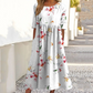 Women’s Elegant Floral Print Round-Neck Long Dress