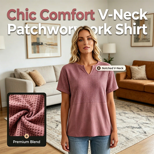 👕 Női hétköznapi V-nyakú patchwork rövid ujjú ing