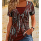 Women's Retro Square-Neck Leopard Print Mock 2-Piece Short Sleeve Top