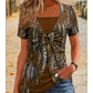 Women's Retro Square-Neck Leopard Print Mock 2-Piece Short Sleeve Top