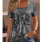 Women's Retro Square-Neck Leopard Print Mock 2-Piece Short Sleeve Top