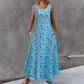 Women's Floral Print Sleeveless Maxi Dress with Pockets