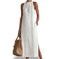 Women Halter Lace Panel Midi Dress