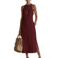 Women Halter Lace Panel Midi Dress