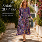 Women's Floral Print 3/4 Sleeve Midi Dress with Pockets