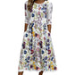 Women's Floral Print 3/4 Sleeve Midi Dress with Pockets