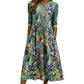 Women's Floral Print 3/4 Sleeve Midi Dress with Pockets