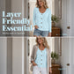 Women's Casual Round Neck Pointelle Long Sleeve Top