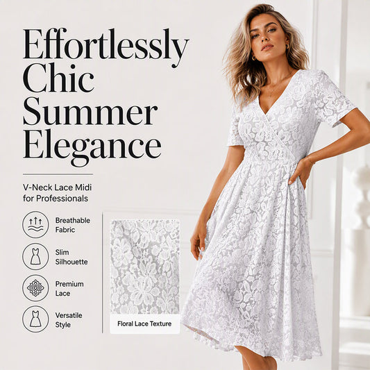 👗 Női Elegáns V-nyakú Csipkeruha