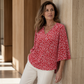 Women's Floral Print 3/4 Flutter Sleeve Top