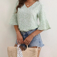 Women's Floral Print 3/4 Flutter Sleeve Top