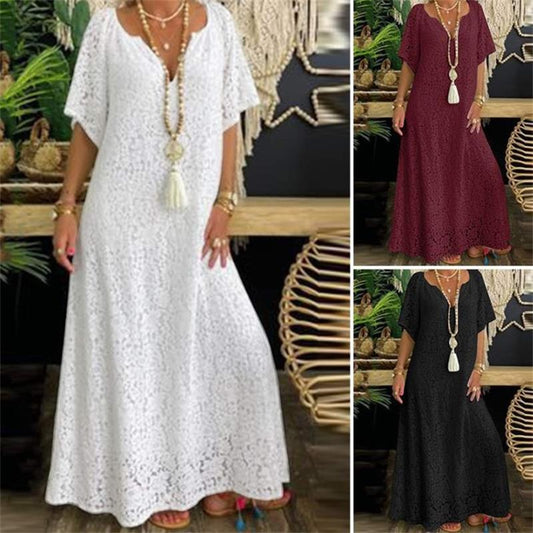 👗 Női Elegáns V-nyakú Szabadidős Csipke Hosszú Szoknya