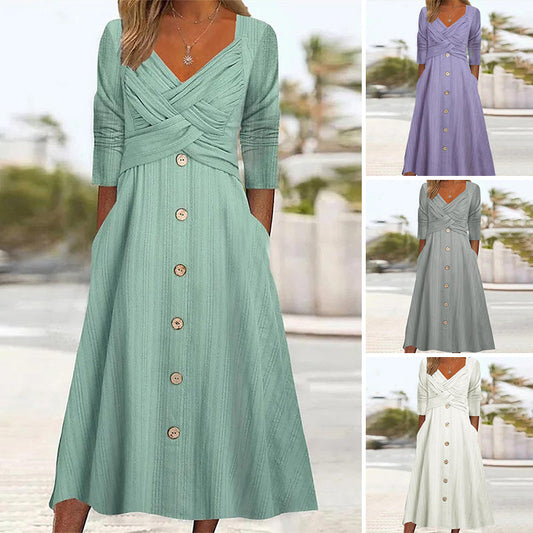 👗 Női Divatos Könyékig Érő Ujjú Midiruha