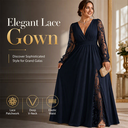 👗 👗 Női elegáns V-nyakú csipkebetétes maxiruha