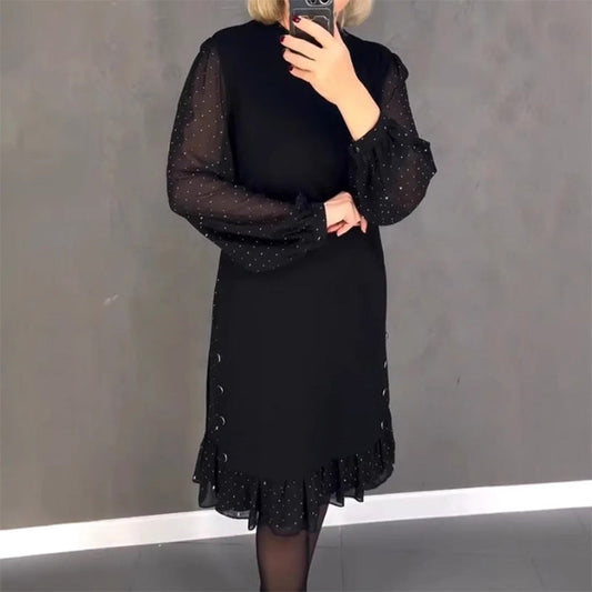👗 Női Kerek Nyakú Egyszínű Strasszos Ruha