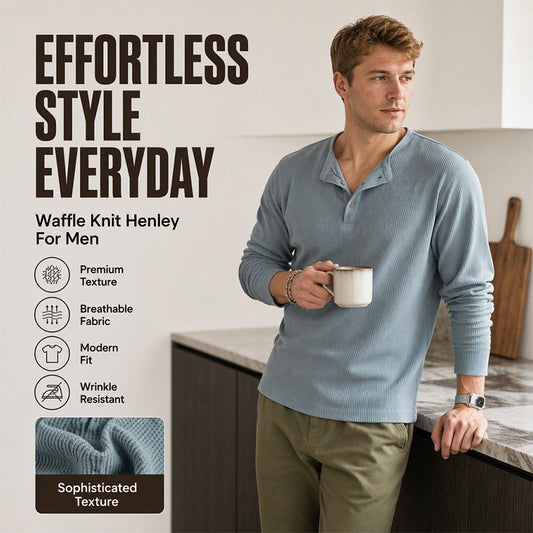 👕 Férfi alkalmi gofri kötésű Henley ing