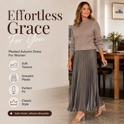 👗 🍂Női egyszínű hosszú ujjú pulóver & pliszírozott aljú ruha